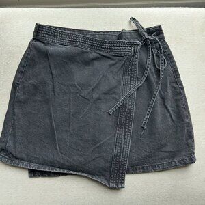 Faded Black Tie Wrap Waist Mini Skirt
